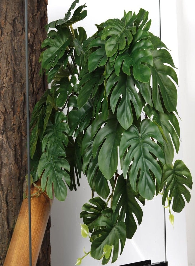 WOLEDOE 2Pack Reptile Fake Plants for Terrarium, Snake Tank Accessories, Habitat Decor Artificial Hanging Plants with Suction Cup - Fake Monstera - Image 3